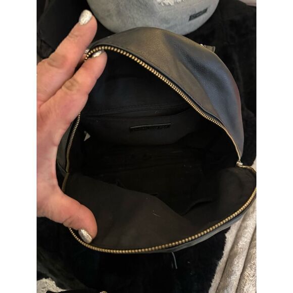 Rhinestone strap rivet studded black vegan leather backpack - Picture 6 of 11